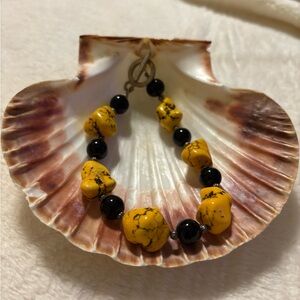 Yellow turquoise and Black Beaded Bracelet